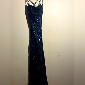 Navy blue sequin dress.